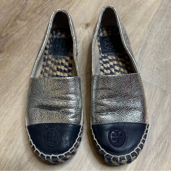 Tory Burch Shoes - Tory Burch Colorblock Platform Espadrille size 7 Navy and Mirror Craqelle